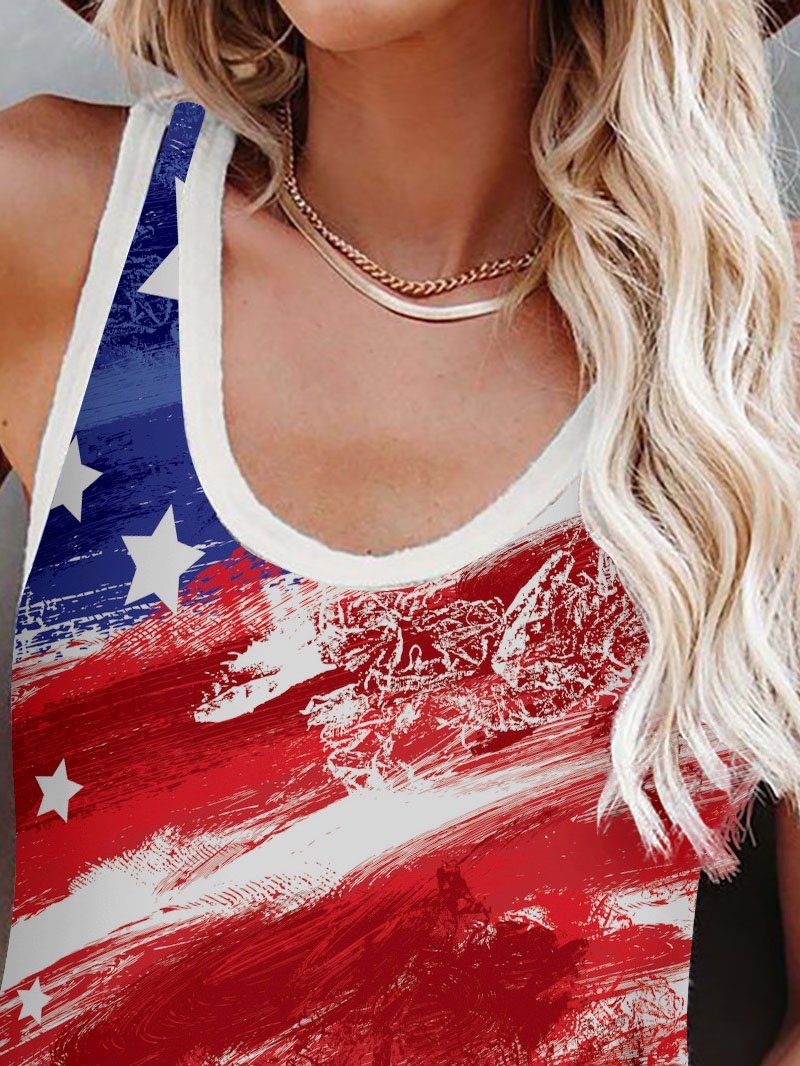 Multicolor Printed Crew Neck Tank Top - Tanks - INS | Online Fashion Free Shipping Clothing, Dresses, Tops, Shoes - 01/06/2021 - Category_Tanks - Color_Blue