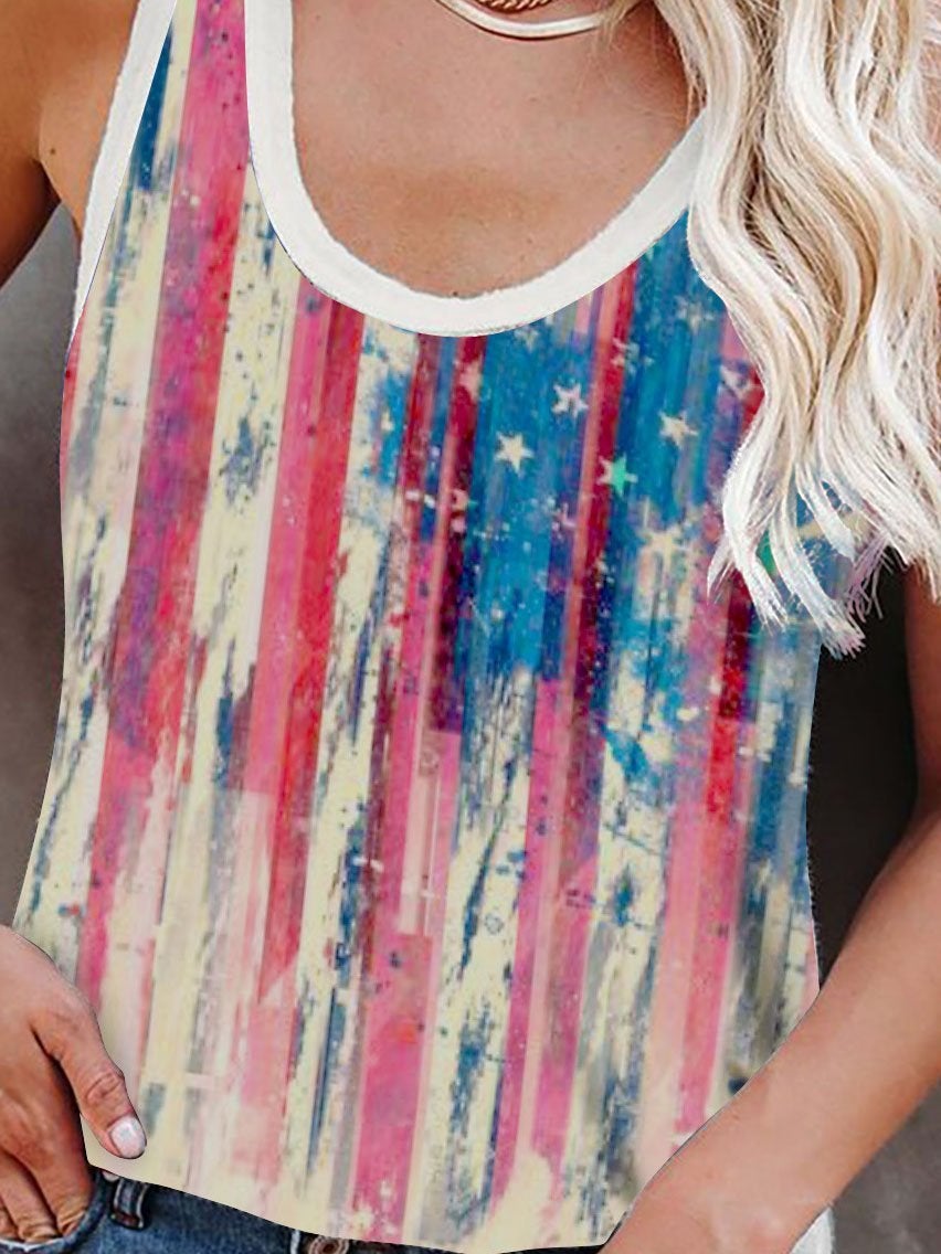 Multicolor Printed Crew Neck Tank Top - Tanks - INS | Online Fashion Free Shipping Clothing, Dresses, Tops, Shoes - 01/06/2021 - Category_Tanks - Color_Blue