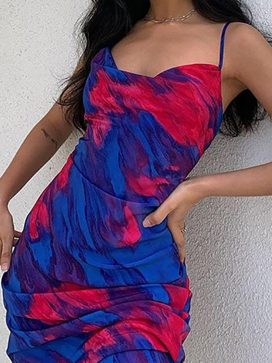 Multicolor Printed Pile Neck Suspender Dress - Maxi Dresses - INS | Online Fashion Free Shipping Clothing, Dresses, Tops, Shoes - 18/06/2021 - 20-30 - Category_Maxi Dresses