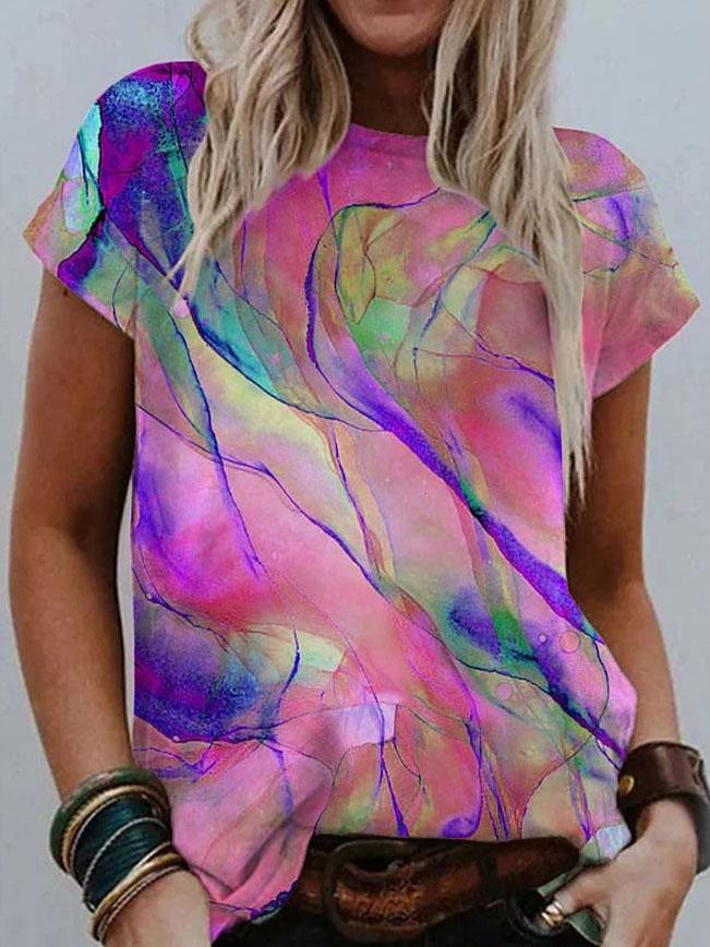 Multicolor Printed Round Neck Short Sleeve T-Shirt - T-Shirts - INS | Online Fashion Free Shipping Clothing, Dresses, Tops, Shoes - 09/07/2021 - 10-20 - Category_T-Shirts