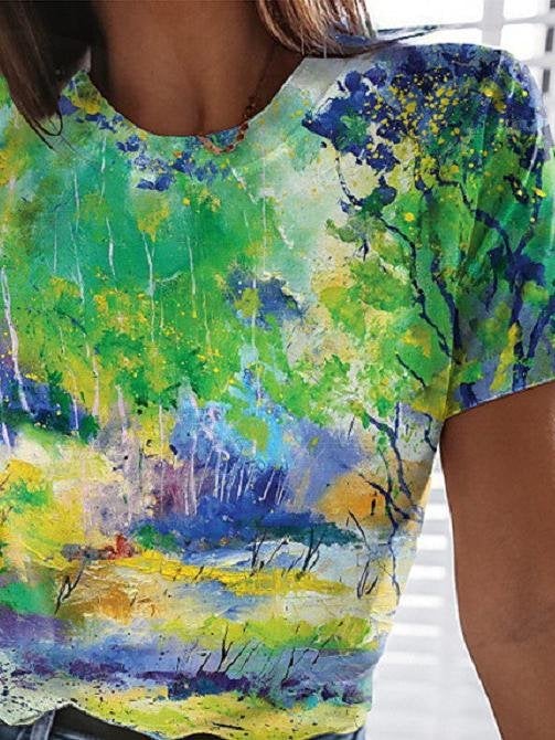 Multicolor Printed Round Neck Short Sleeve T-Shirt - T-Shirts - INS | Online Fashion Free Shipping Clothing, Dresses, Tops, Shoes - 10-20 - 25/06/2021 - Category_T-Shirts
