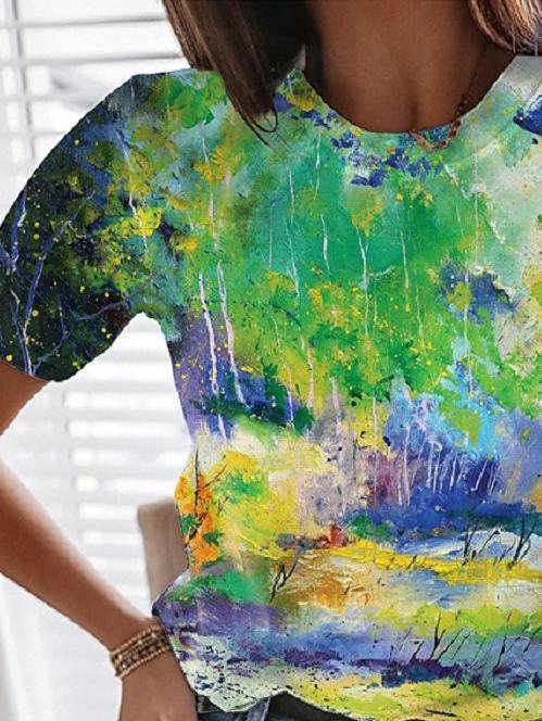 Multicolor Printed Round Neck Short Sleeve T-Shirt - T-Shirts - INS | Online Fashion Free Shipping Clothing, Dresses, Tops, Shoes - 10-20 - 25/06/2021 - Category_T-Shirts