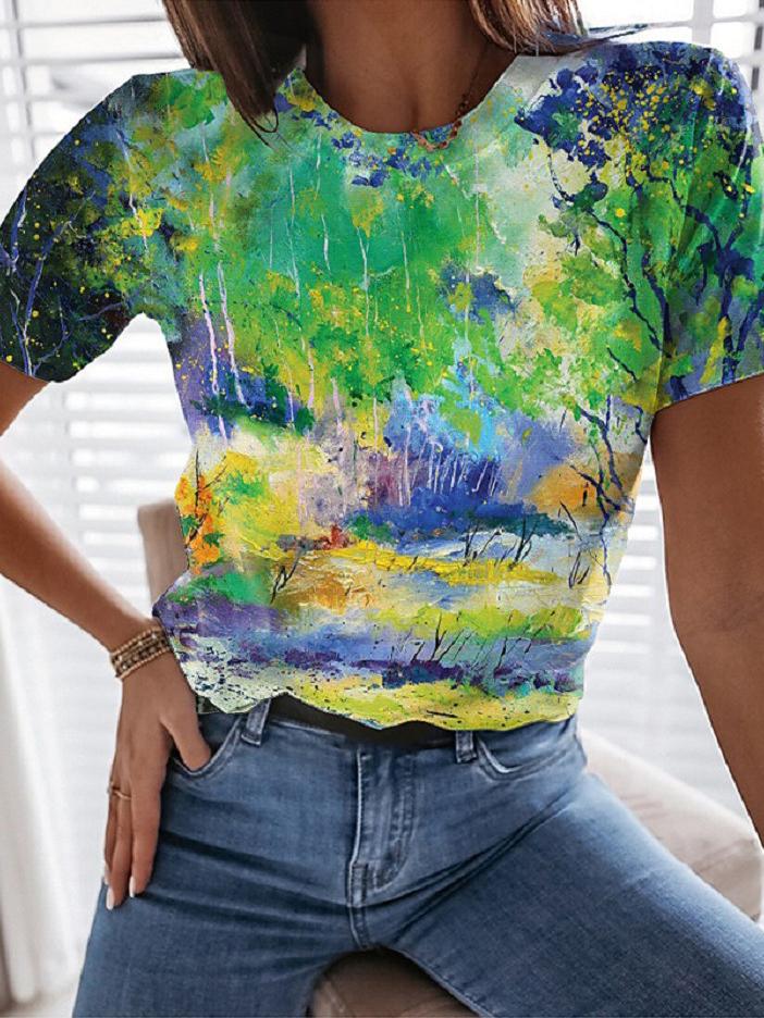 Multicolor Printed Round Neck Short Sleeve T-Shirt - T-Shirts - INS | Online Fashion Free Shipping Clothing, Dresses, Tops, Shoes - 10-20 - 25/06/2021 - Category_T-Shirts