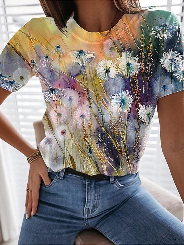 Multicolor Printed Round Neck Short Sleeve T-Shirt - T-Shirts - INS | Online Fashion Free Shipping Clothing, Dresses, Tops, Shoes - 10-20 - 25/06/2021 - Category_T-Shirts