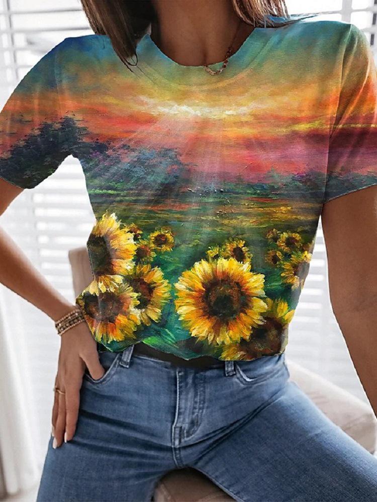 Multicolor Printed Round Neck Short Sleeve T-Shirt - T-Shirts - INS | Online Fashion Free Shipping Clothing, Dresses, Tops, Shoes - 10-20 - 25/06/2021 - Category_T-Shirts