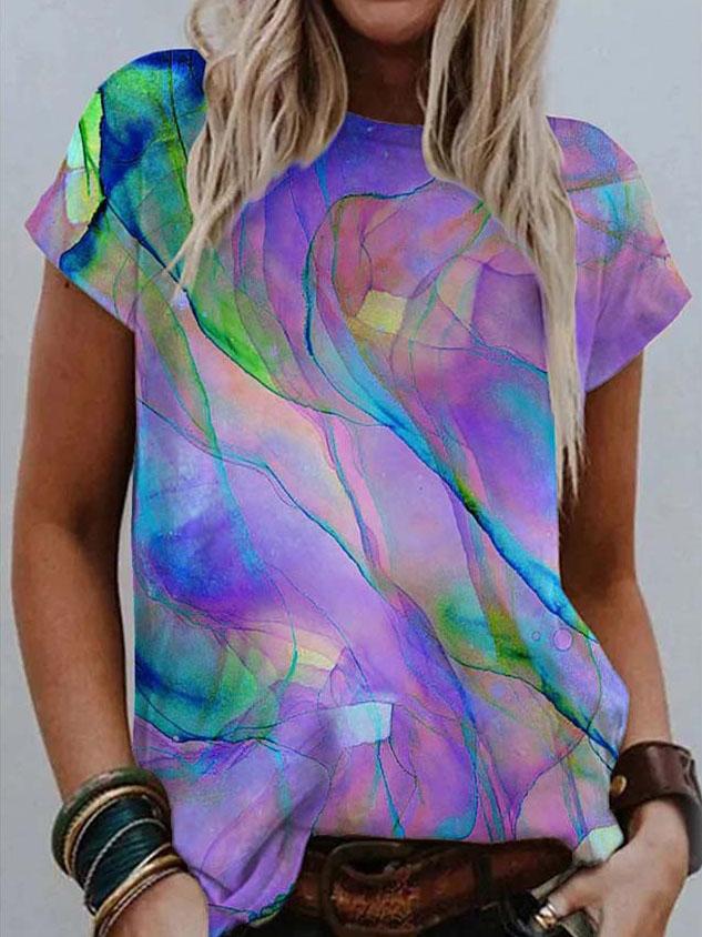 Multicolor Printed Round Neck Short Sleeve T-Shirt - T-Shirts - INS | Online Fashion Free Shipping Clothing, Dresses, Tops, Shoes - 09/07/2021 - 10-20 - Category_T-Shirts