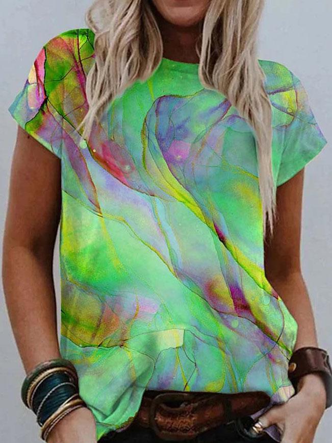 Multicolor Printed Round Neck Short Sleeve T-Shirt - T-Shirts - INS | Online Fashion Free Shipping Clothing, Dresses, Tops, Shoes - 09/07/2021 - 10-20 - Category_T-Shirts