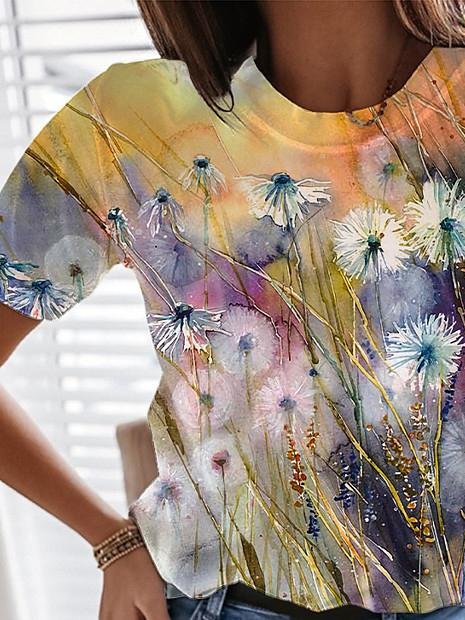 Multicolor Printed Round Neck Short Sleeve T-Shirt - T-Shirts - INS | Online Fashion Free Shipping Clothing, Dresses, Tops, Shoes - 10-20 - 25/06/2021 - Category_T-Shirts