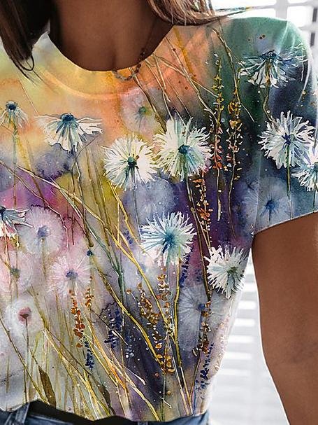 Multicolor Printed Round Neck Short Sleeve T-Shirt - T-Shirts - INS | Online Fashion Free Shipping Clothing, Dresses, Tops, Shoes - 10-20 - 25/06/2021 - Category_T-Shirts