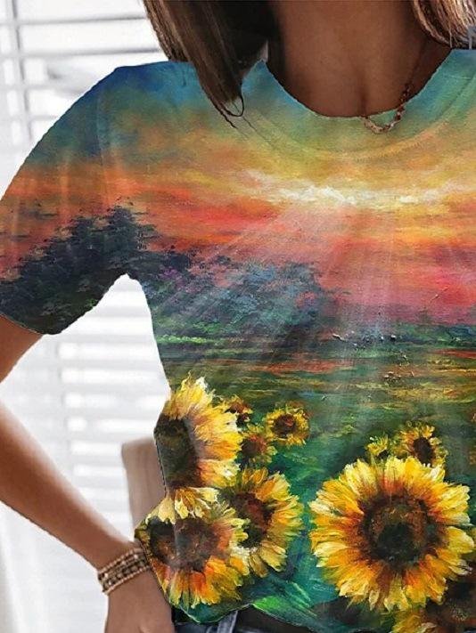 Multicolor Printed Round Neck Short Sleeve T-Shirt - T-Shirts - INS | Online Fashion Free Shipping Clothing, Dresses, Tops, Shoes - 10-20 - 25/06/2021 - Category_T-Shirts