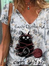 Multicolor Printed Short Sleeve V-neck T-shirt - T-Shirts - INS | Online Fashion Free Shipping Clothing, Dresses, Tops, Shoes - 05/06/2021 - Category_T-Shirts - Color_Multicolor