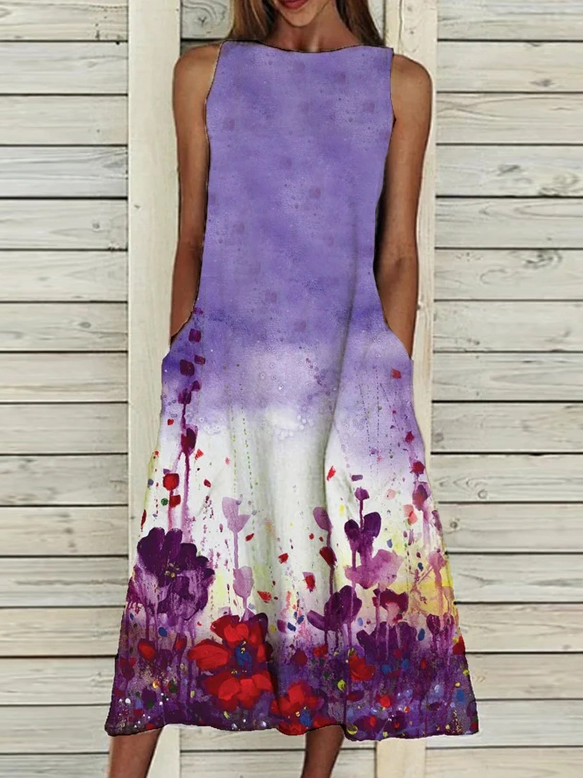 Multicolor Printed Sleeveless Loose Dress - Midi Dresses - INS | Online Fashion Free Shipping Clothing, Dresses, Tops, Shoes - 09/06/2021 - Category_Midi Dresses - Color_Purple