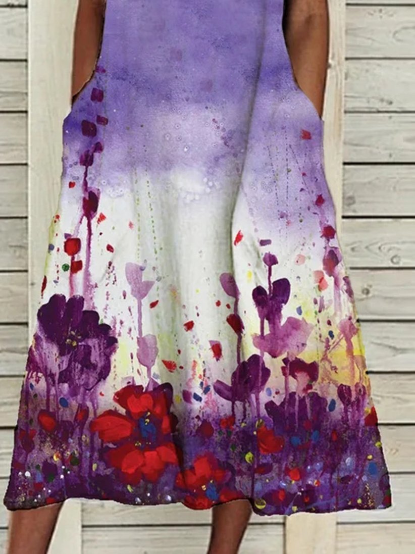 Multicolor Printed Sleeveless Loose Dress - Midi Dresses - INS | Online Fashion Free Shipping Clothing, Dresses, Tops, Shoes - 09/06/2021 - Category_Midi Dresses - Color_Purple