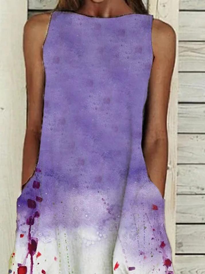 Multicolor Printed Sleeveless Loose Dress - Midi Dresses - INS | Online Fashion Free Shipping Clothing, Dresses, Tops, Shoes - 09/06/2021 - Category_Midi Dresses - Color_Purple