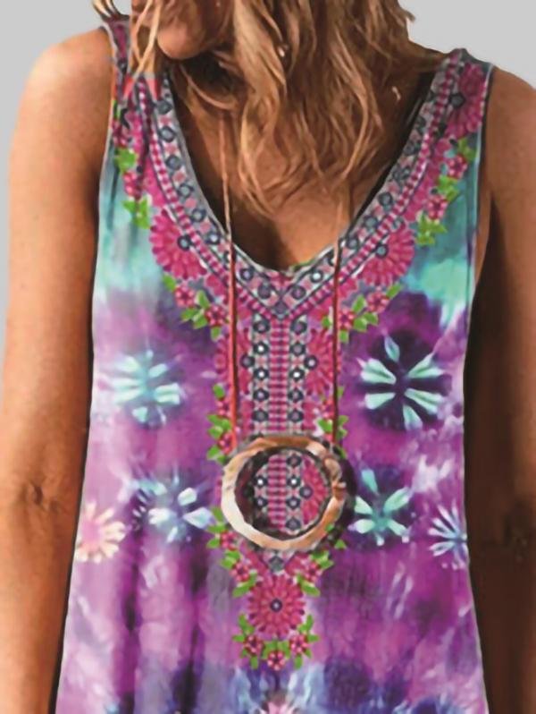 National Style Loose Printed Sleeveless Long Dress - Midi Dresses - INS | Online Fashion Free Shipping Clothing, Dresses, Tops, Shoes - 07/06/2021 - Color_Blue - Color_Purple