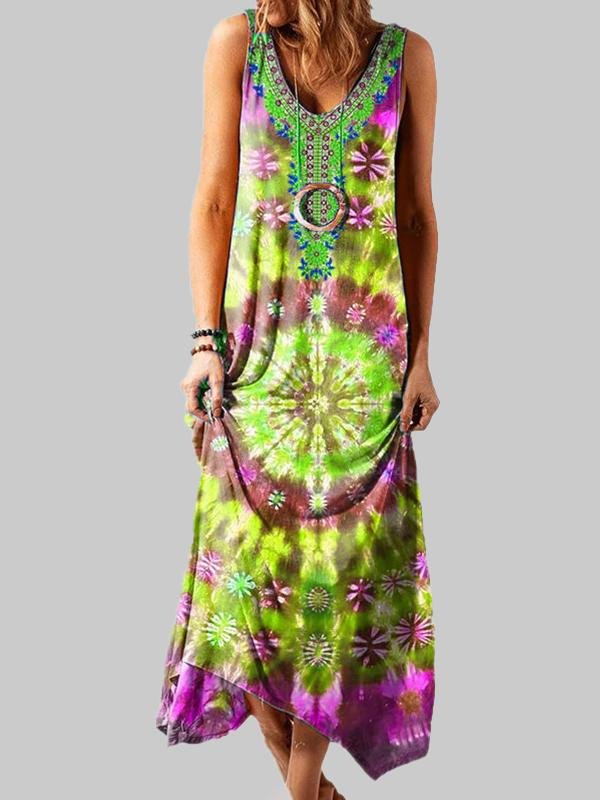 National Style Loose Printed Sleeveless Long Dress - Midi Dresses - INS | Online Fashion Free Shipping Clothing, Dresses, Tops, Shoes - 07/06/2021 - Color_Blue - Color_Purple