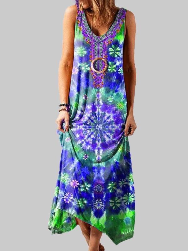 National Style Loose Printed Sleeveless Long Dress - Midi Dresses - INS | Online Fashion Free Shipping Clothing, Dresses, Tops, Shoes - 07/06/2021 - Color_Blue - Color_Purple