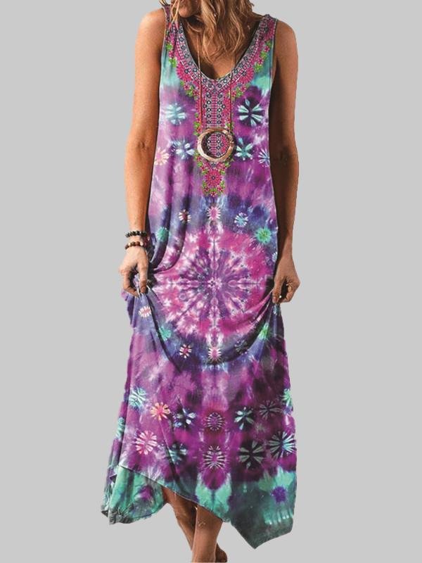 National Style Loose Printed Sleeveless Long Dress - Midi Dresses - INS | Online Fashion Free Shipping Clothing, Dresses, Tops, Shoes - 07/06/2021 - Color_Blue - Color_Purple