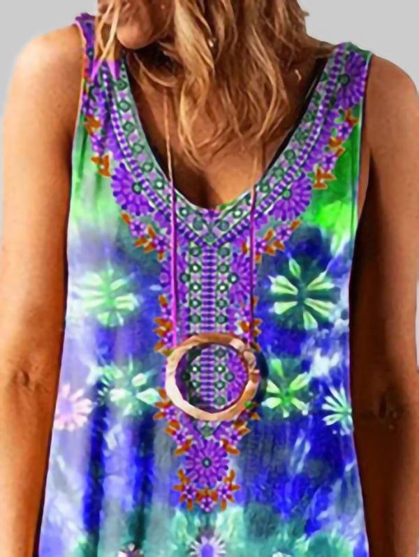 National Style Loose Printed Sleeveless Long Dress - Midi Dresses - INS | Online Fashion Free Shipping Clothing, Dresses, Tops, Shoes - 07/06/2021 - Color_Blue - Color_Purple