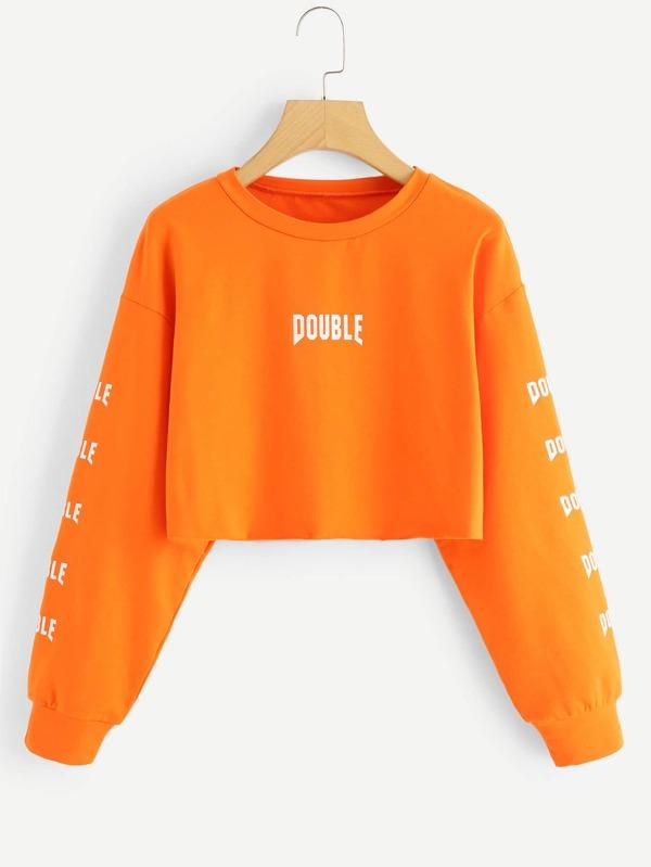 Neon Orange Neon Graphic Cropped Sweatshirt - INS | Online Fashion Free Shipping Clothing, Dresses, Tops, Shoes