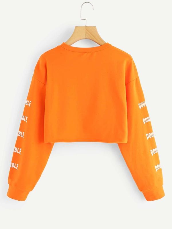 Neon Orange Neon Graphic Cropped Sweatshirt - INS | Online Fashion Free Shipping Clothing, Dresses, Tops, Shoes