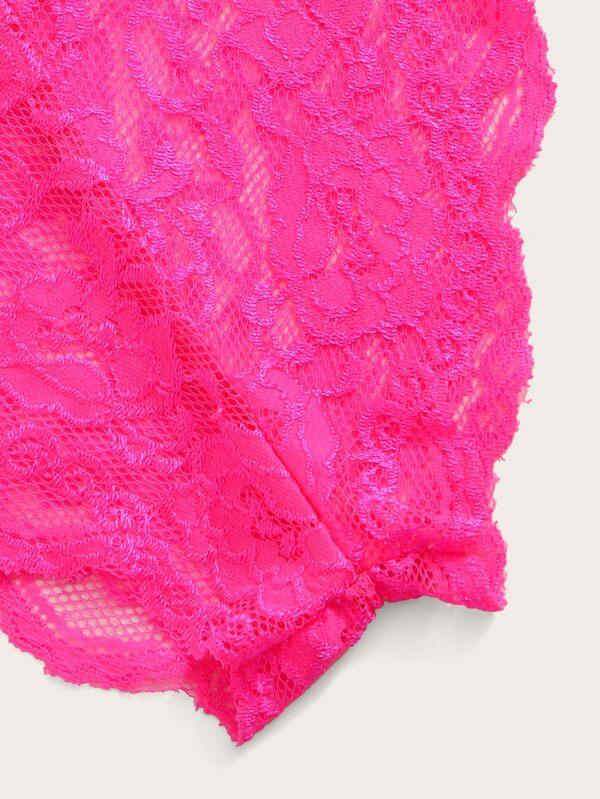 Neon Pink Floral Lace Sheer Teddy Bodysuit - INS | Online Fashion Free Shipping Clothing, Dresses, Tops, Shoes