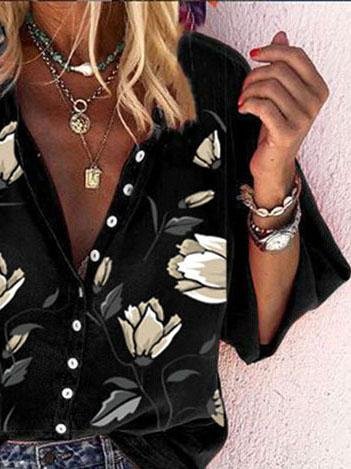 Nine-quarter Sleeves Printed Loose Blouses - Blouses - INS | Online Fashion Free Shipping Clothing, Dresses, Tops, Shoes - 07/06/2021 - BLO2106070045 - Category_Blouses