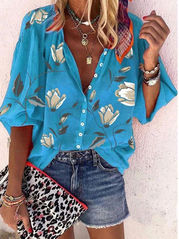 Nine-quarter Sleeves Printed Loose Blouses - Blouses - INS | Online Fashion Free Shipping Clothing, Dresses, Tops, Shoes - 07/06/2021 - BLO2106070045 - Category_Blouses
