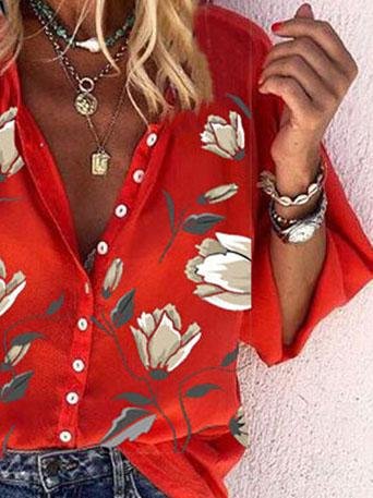 Nine-quarter Sleeves Printed Loose Blouses - Blouses - INS | Online Fashion Free Shipping Clothing, Dresses, Tops, Shoes - 07/06/2021 - BLO2106070045 - Category_Blouses