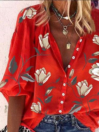Nine-quarter Sleeves Printed Loose Blouses - Blouses - INS | Online Fashion Free Shipping Clothing, Dresses, Tops, Shoes - 07/06/2021 - BLO2106070045 - Category_Blouses