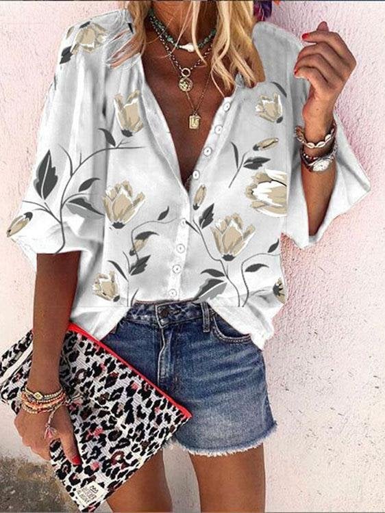 Nine-quarter Sleeves Printed Loose Blouses - Blouses - INS | Online Fashion Free Shipping Clothing, Dresses, Tops, Shoes - 07/06/2021 - BLO2106070045 - Category_Blouses