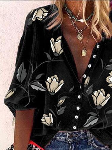Nine-quarter Sleeves Printed Loose Blouses - Blouses - INS | Online Fashion Free Shipping Clothing, Dresses, Tops, Shoes - 07/06/2021 - BLO2106070045 - Category_Blouses