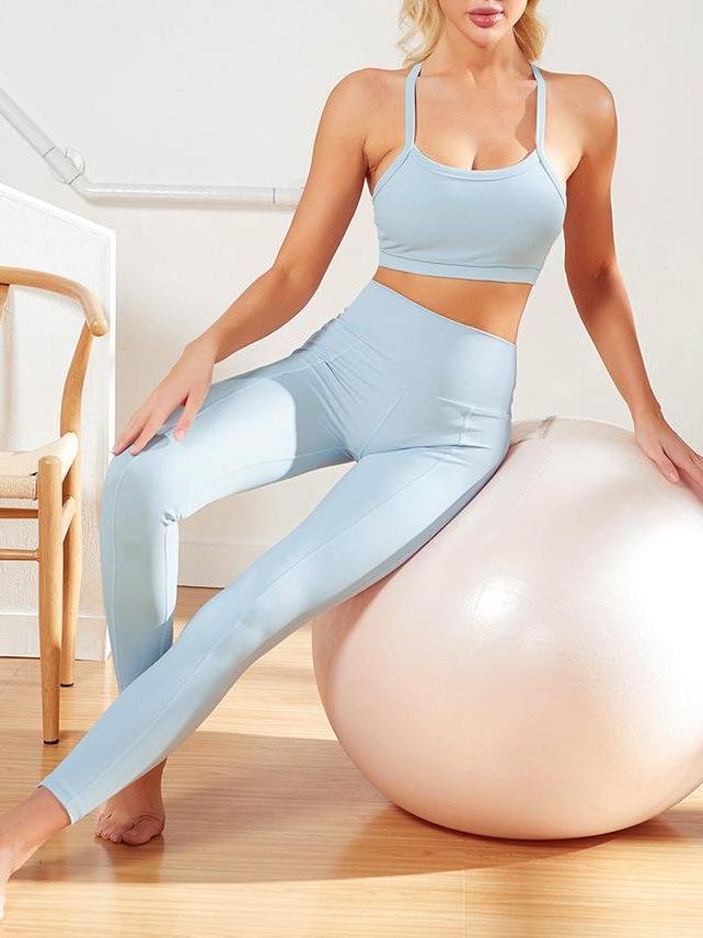 No Limit Bra & High-waist 7/8 No Limit Legging Set - Sport Sets - INS | Online Fashion Free Shipping Clothing, Dresses, Tops, Shoes - 15/03/2021 - Blue - Color_Blue