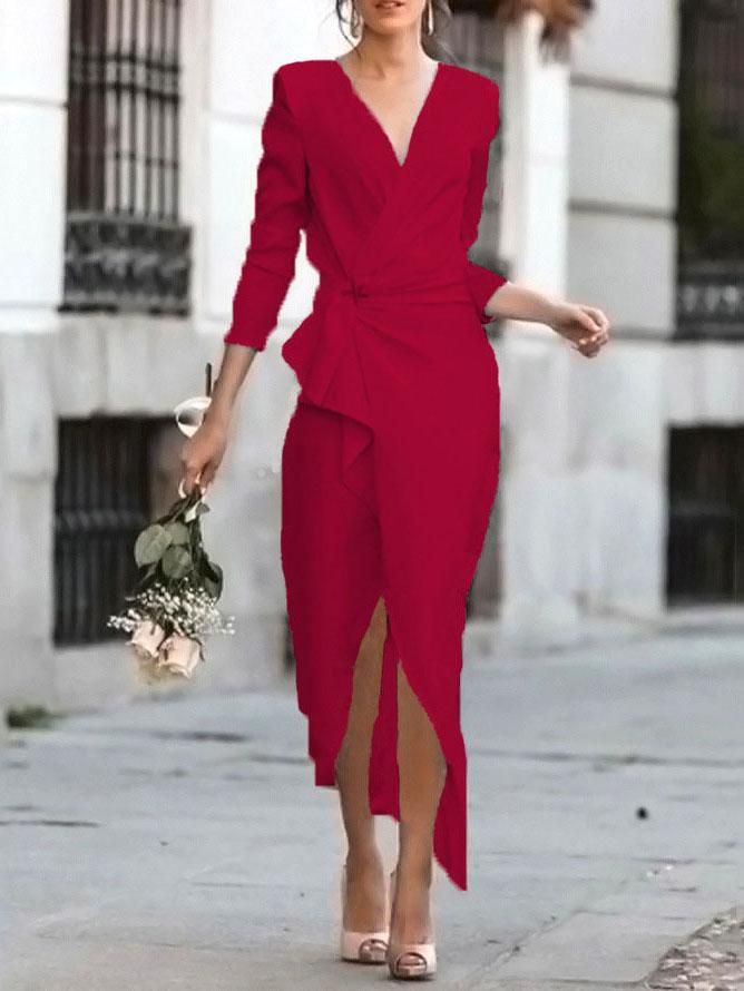 Noble V-neck Long-sleeved Irregular Dress - Maxi Dresses - INS | Online Fashion Free Shipping Clothing, Dresses, Tops, Shoes - 20-30 - 22/07/2021 - color-gray