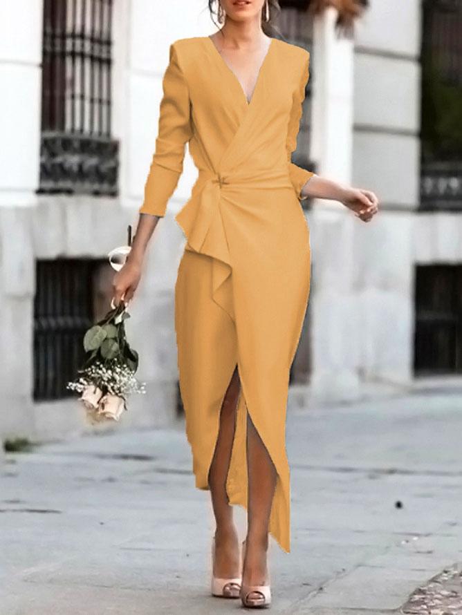 Noble V-neck Long-sleeved Irregular Dress - Maxi Dresses - INS | Online Fashion Free Shipping Clothing, Dresses, Tops, Shoes - 20-30 - 22/07/2021 - color-gray