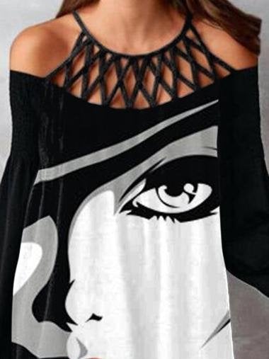 Off-shoulder Abstract Print Long Sleeve Dress - Mini Dresses - INS | Online Fashion Free Shipping Clothing, Dresses, Tops, Shoes - 06/07/2021 - 20-30 - color-white