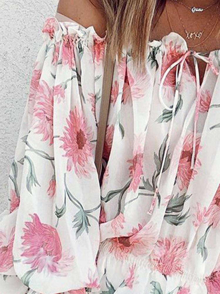Off Shoulder Floral Print Lantern Sleeve Top - Blouses - INS | Online Fashion Free Shipping Clothing, Dresses, Tops, Shoes - 28/04/2021 - BLO210428051 - Blouses