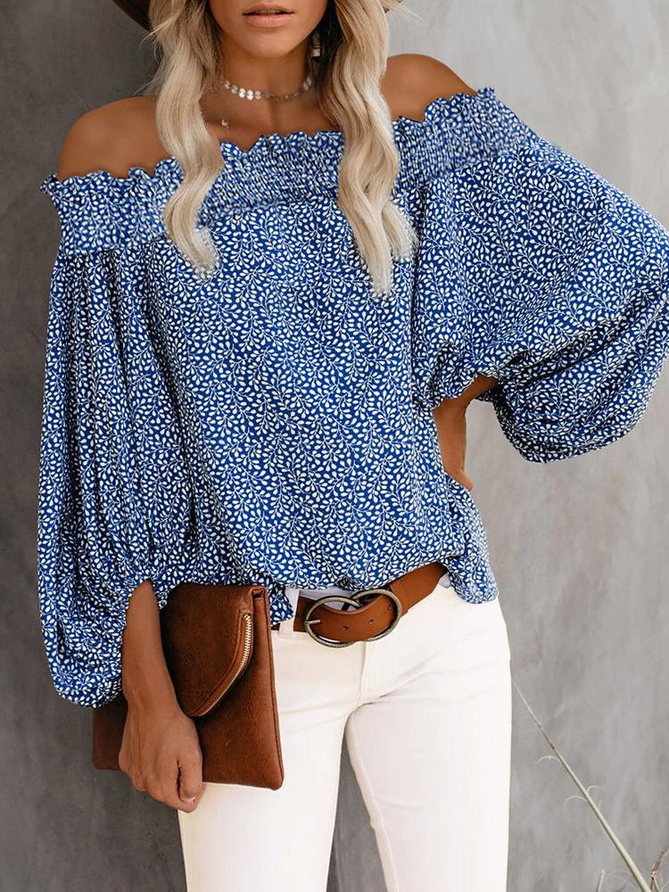 Off Shoulder Floral Print Lantern Sleeve Top - Blouses - INS | Online Fashion Free Shipping Clothing, Dresses, Tops, Shoes - 28/04/2021 - BLO210428047 - Blouses