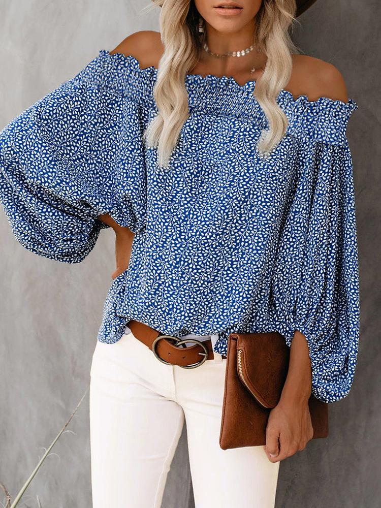 Off Shoulder Floral Print Lantern Sleeve Top - Blouses - INS | Online Fashion Free Shipping Clothing, Dresses, Tops, Shoes - 28/04/2021 - BLO210428047 - Blouses