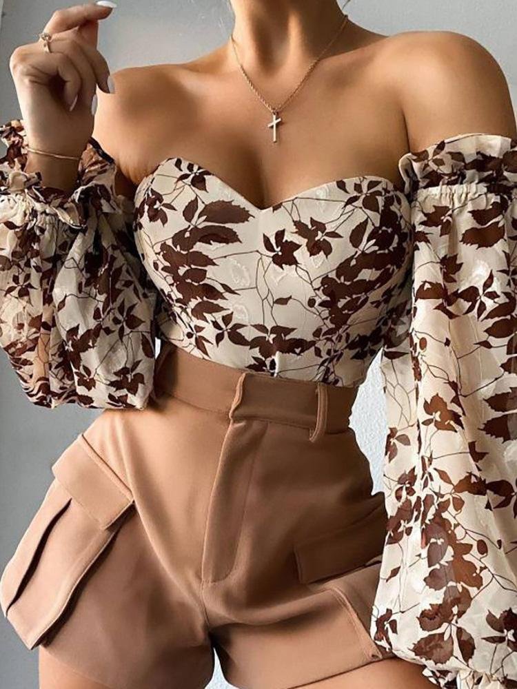Off Shoulder Lantern Sleeve Blouse - Blouses - INS | Online Fashion Free Shipping Clothing, Dresses, Tops, Shoes - 29/04/2021 - BLO210429040 - Blouses
