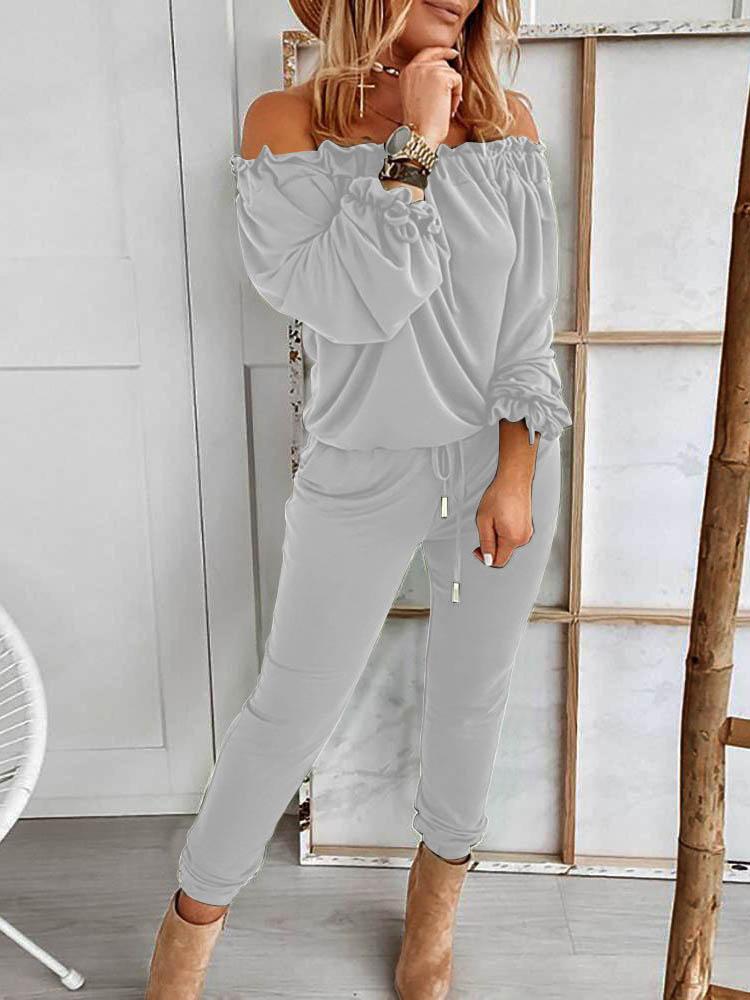 Off Shoulder Long Sleeve Drawstring Frill Hem Jumpsuit - Jumpsuits & Rompers - INS | Online Fashion Free Shipping Clothing, Dresses, Tops, Shoes - 29/04/2021 - Color_ Army Green - Color_Black