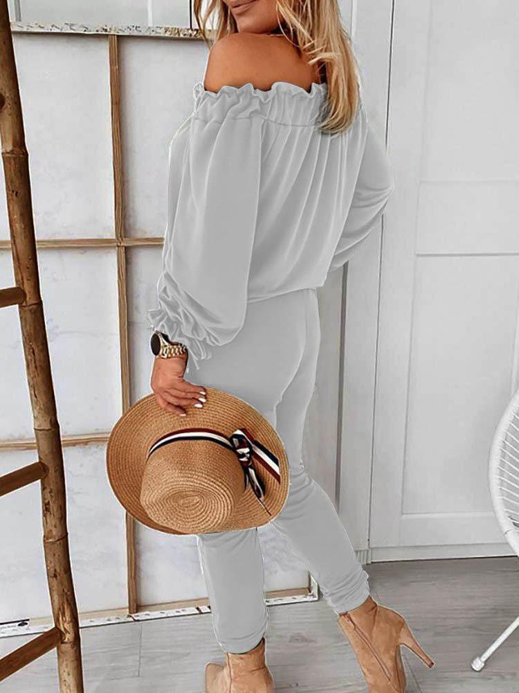 Off Shoulder Long Sleeve Drawstring Frill Hem Jumpsuit - Jumpsuits & Rompers - INS | Online Fashion Free Shipping Clothing, Dresses, Tops, Shoes - 29/04/2021 - Color_ Army Green - Color_Black