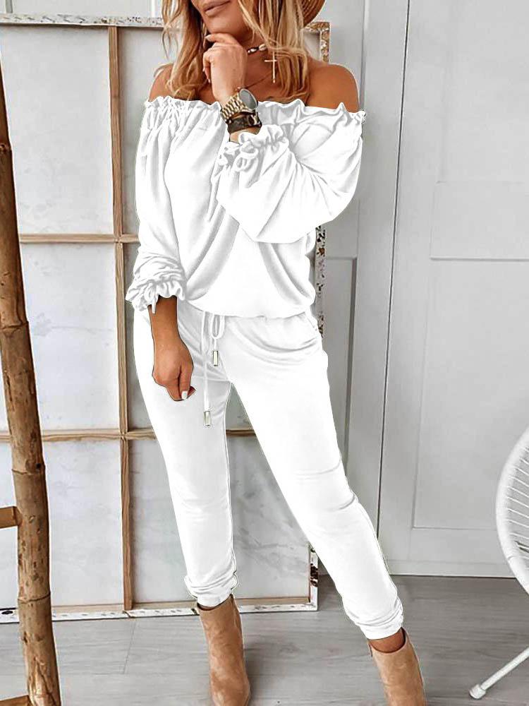 Off Shoulder Long Sleeve Drawstring Frill Hem Jumpsuit - Jumpsuits & Rompers - INS | Online Fashion Free Shipping Clothing, Dresses, Tops, Shoes - 29/04/2021 - Color_ Army Green - Color_Black