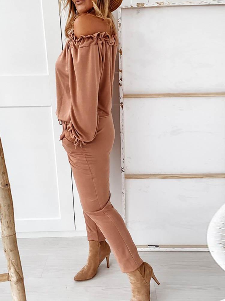Off Shoulder Long Sleeve Drawstring Frill Hem Jumpsuit - Jumpsuits & Rompers - INS | Online Fashion Free Shipping Clothing, Dresses, Tops, Shoes - 29/04/2021 - Color_ Army Green - Color_Black