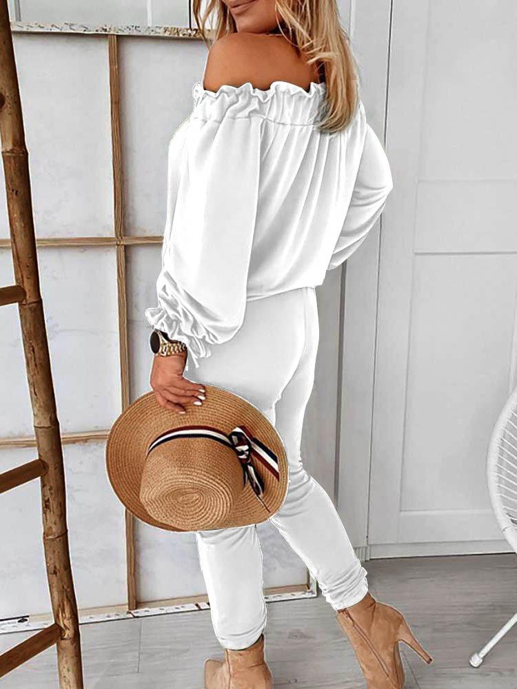 Off Shoulder Long Sleeve Drawstring Frill Hem Jumpsuit - Jumpsuits & Rompers - INS | Online Fashion Free Shipping Clothing, Dresses, Tops, Shoes - 29/04/2021 - Color_ Army Green - Color_Black