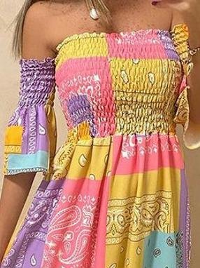 Off-shoulder Multicolor Printed Dress - Maxi Dresses - INS | Online Fashion Free Shipping Clothing, Dresses, Tops, Shoes - 15/06/2021 - Color_Orange - Color_Yellow