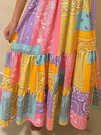 Off-shoulder Multicolor Printed Dress - Maxi Dresses - INS | Online Fashion Free Shipping Clothing, Dresses, Tops, Shoes - 15/06/2021 - Color_Orange - Color_Yellow