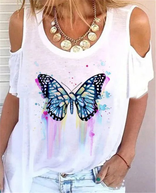 Off-shoulder Short-sleeved Print T-shirt - T-shirts - INS | Online Fashion Free Shipping Clothing, Dresses, Tops, Shoes - 10-20 - 21/06/2021 - color-black