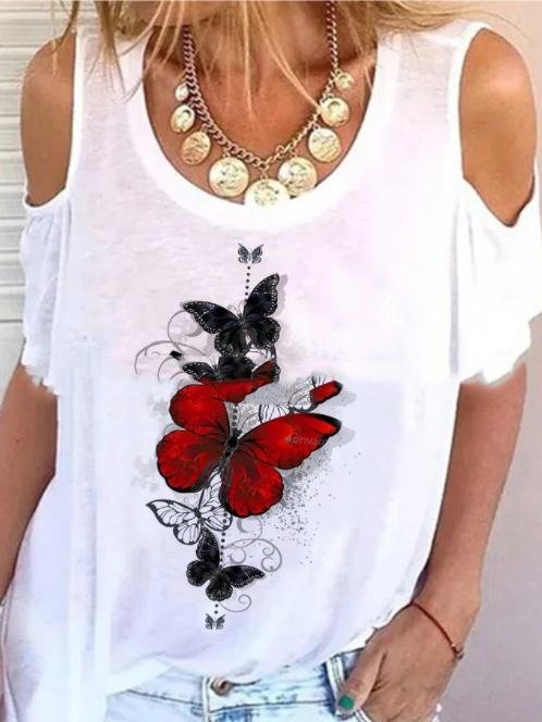 Off-shoulder Short-sleeved Print T-shirt - T-shirts - INS | Online Fashion Free Shipping Clothing, Dresses, Tops, Shoes - 10-20 - 21/06/2021 - color-black