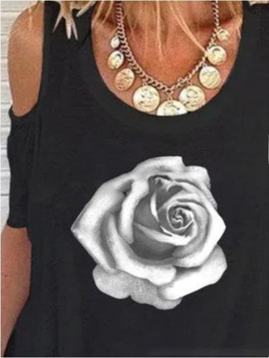 Off-shoulder Short-sleeved Print T-shirt - T-shirts - INS | Online Fashion Free Shipping Clothing, Dresses, Tops, Shoes - 10-20 - 21/06/2021 - color-black